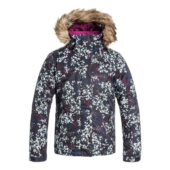 NEW ROXY Women's Jet Ski Snow Jacket Ditsy Floral Removable Fur Hood S Navy Pink - Picture 1 of 16